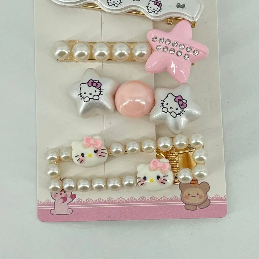 Hello Kitty Girls Pink Pearl Hair Clip Set 7-Piece Kawaii Hair Accessories, NWT